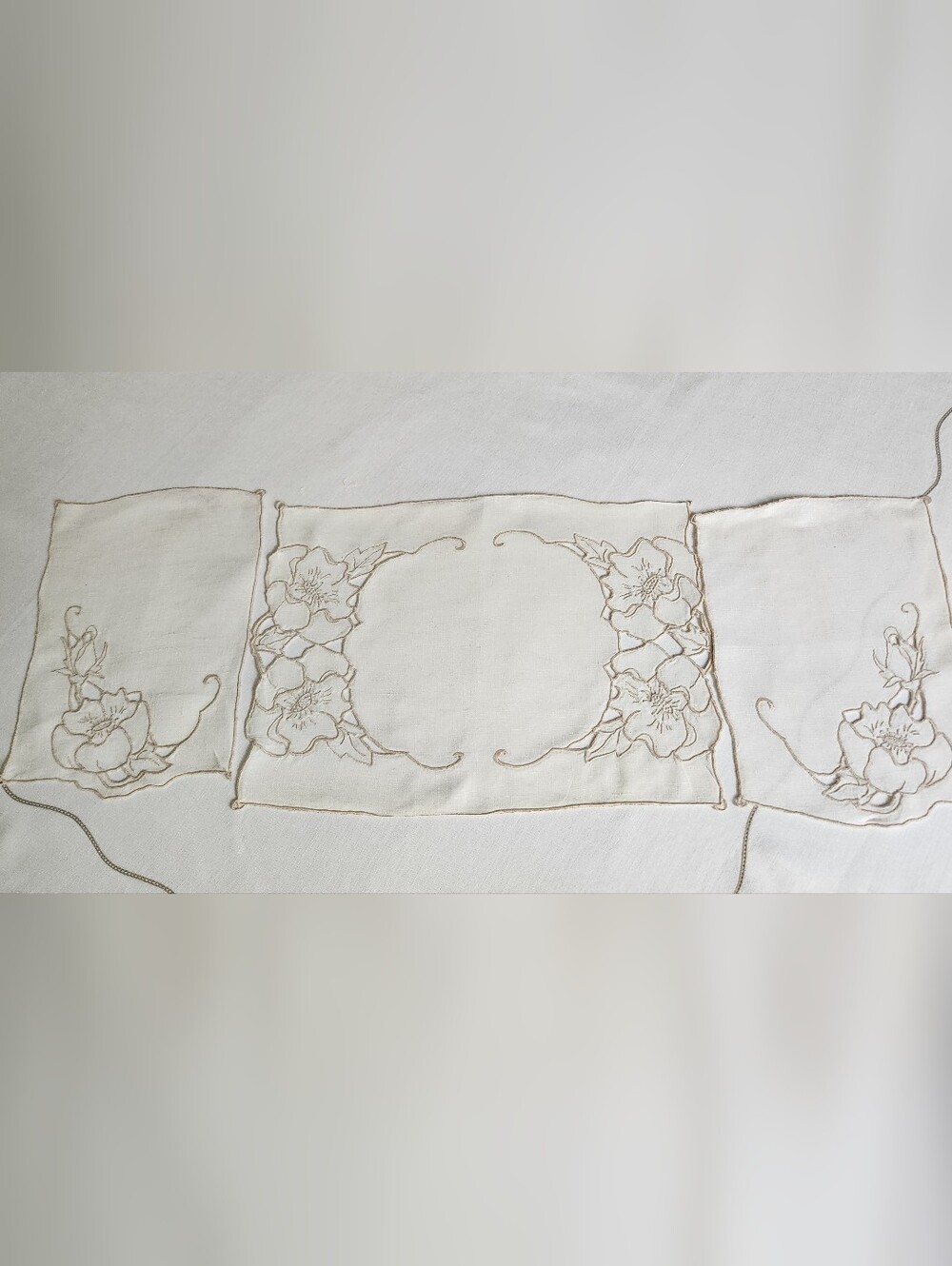 VINTAGE LINEN CHAIR COVER SET MADEIRA EMBROIDERED